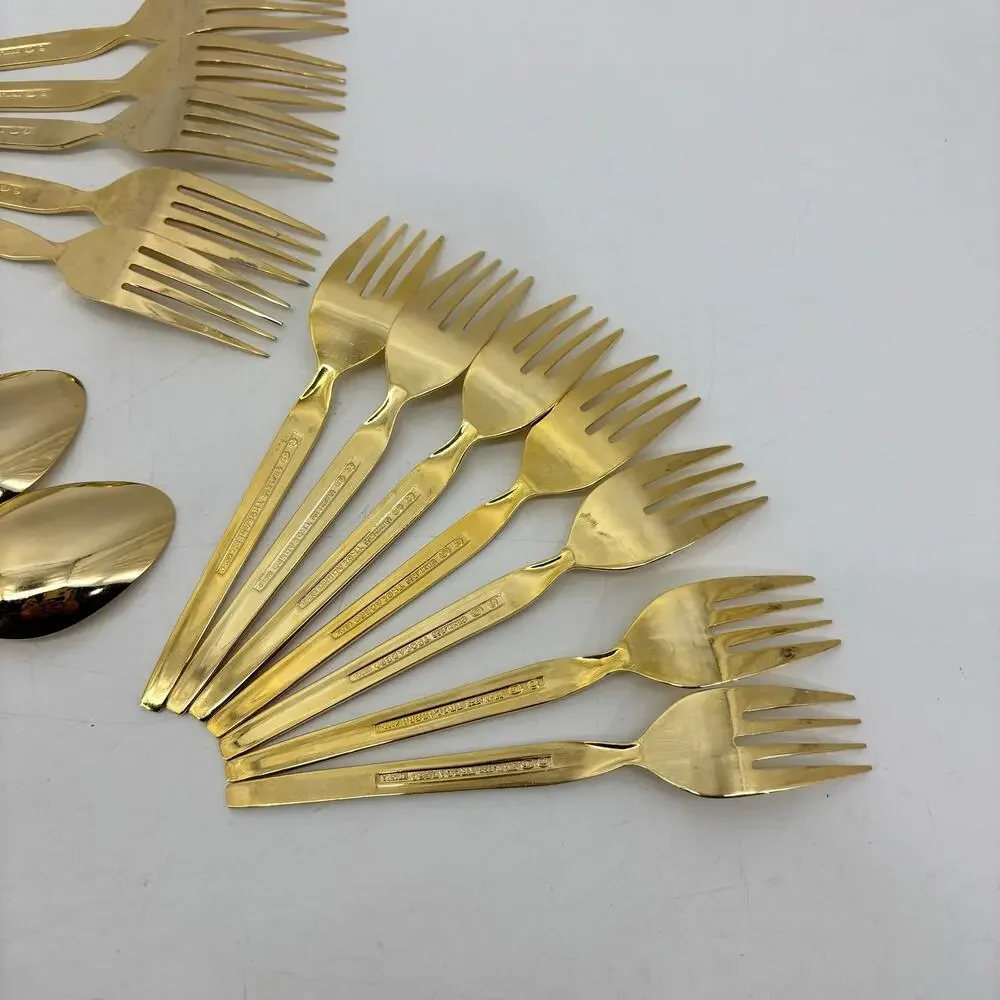Vtg Thocadero Hollywood Gold Spoons Fork Dinner Knives Korea Stainless